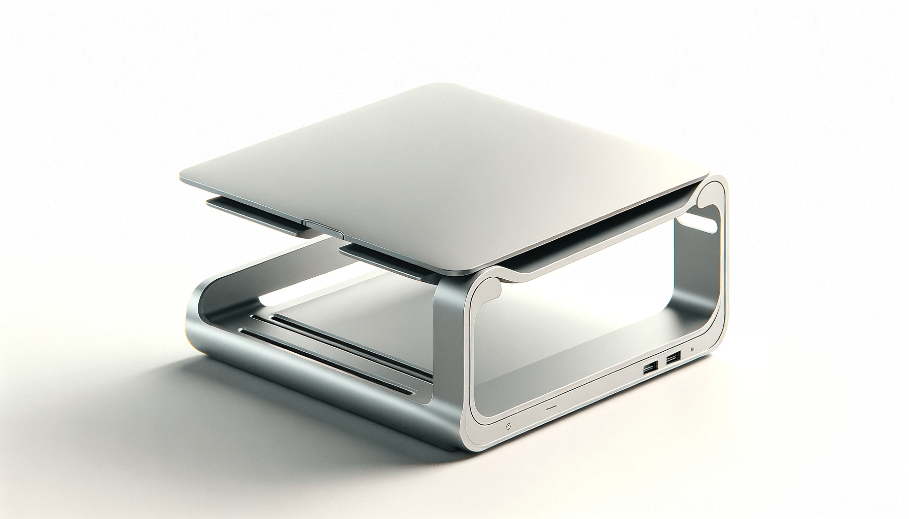 dall%c2%b7e-2024-01-15-18-01-20-create-a-detailed-image-of-a-modern-sleek-silver-laptop-stand-the-stand-is-designed-with-an-open-minimalist-structure-featuring-two-elevated-hori-7748919