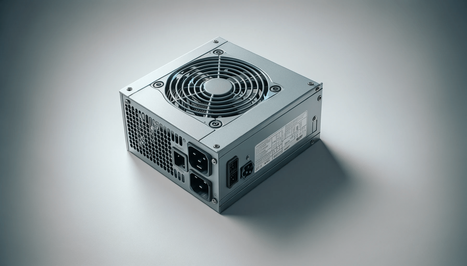 dall%c2%b7e-2024-01-15-18-04-25-create-an-image-of-a-gray-computer-power-supply-unit-psu-the-psu-is-rectangular-with-a-black-fan-grille-on-one-side-and-a-label-with-technical-spe-1000610