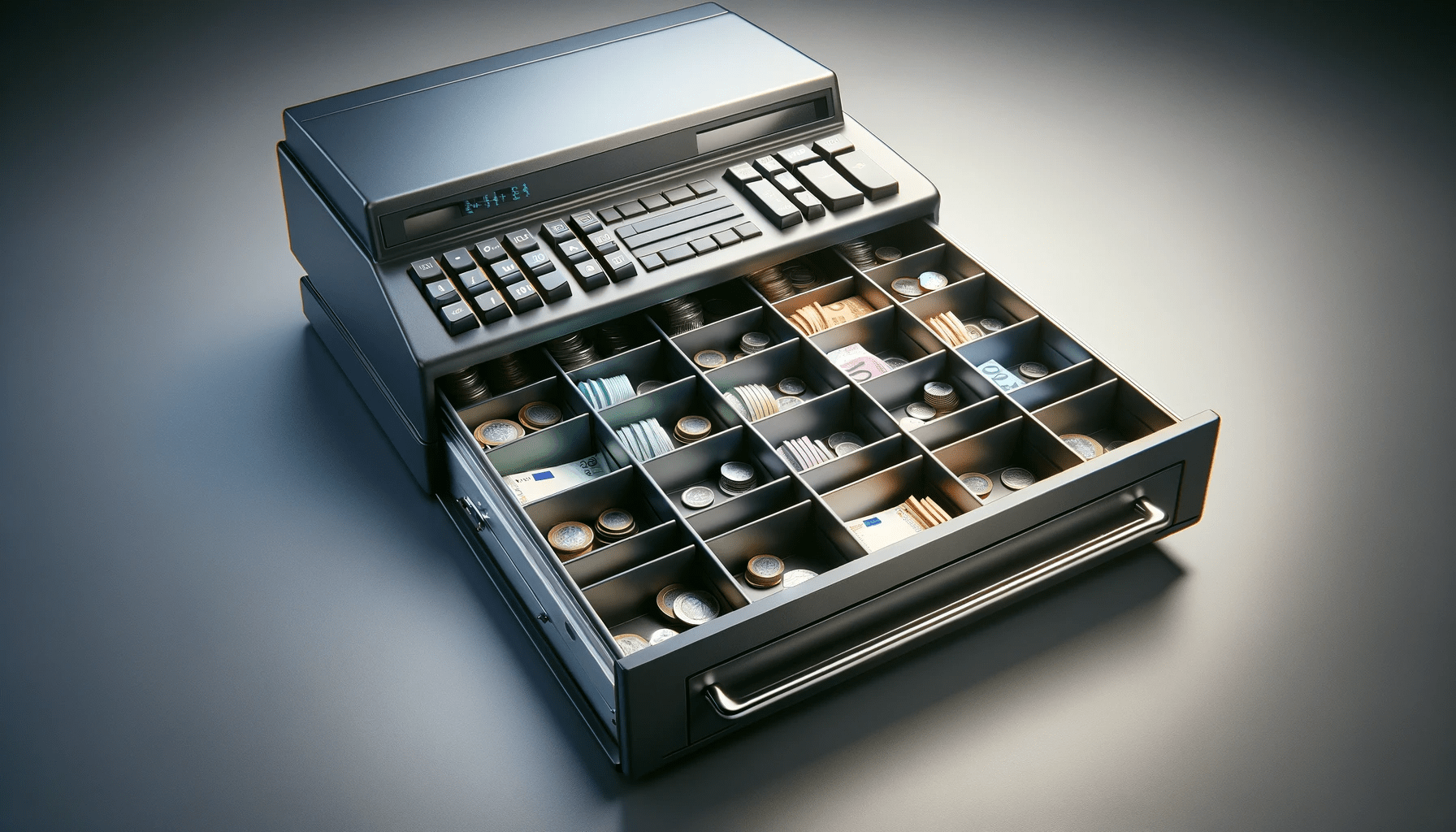 dall%c2%b7e-2024-01-15-18-57-49-a-sleek-modern-cash-register-drawer-made-of-dark-gray-metal-the-drawer-is-fully-extended-revealing-various-compartments-with-different-denominations-5760577