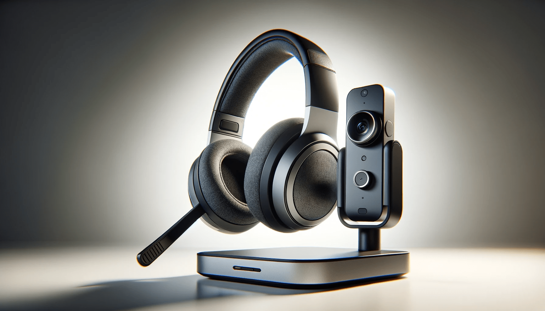 dall%c2%b7e-2024-01-15-19-02-12-a-modern-high-end-office-communication-set-featuring-a-wireless-headset-and-a-web-camera-the-headset-is-dark-grey-with-silver-accents-has-large-ov-5987674