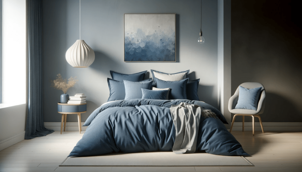 dall%c2%b7e-2024-01-16-06-50-39-an-interior-scene-featuring-a-neatly-made-bed-with-a-deep-blue-duvet-cover-and-multiple-matching-pillows-in-various-sizes-the-bed-is-set-against-a-li-1308412
