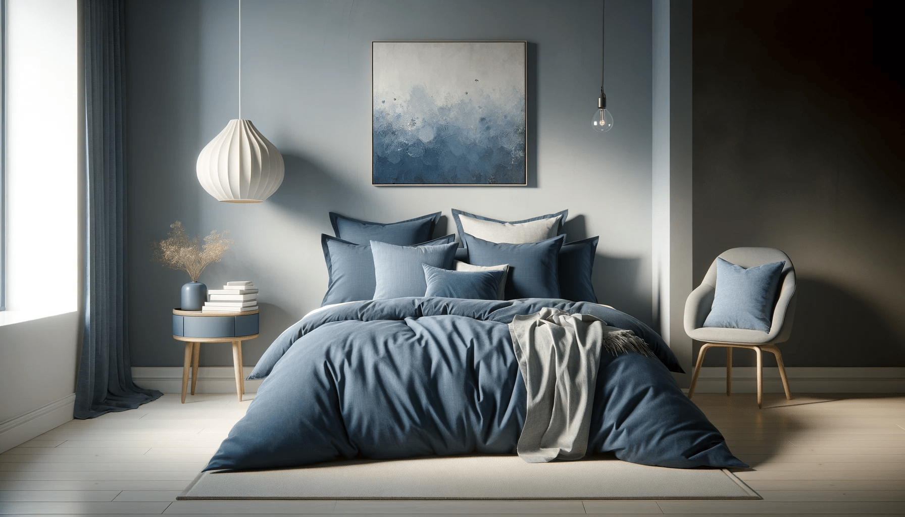 dall%c2%b7e-2024-01-16-06-50-39-an-interior-scene-featuring-a-neatly-made-bed-with-a-deep-blue-duvet-cover-and-multiple-matching-pillows-in-various-sizes-the-bed-is-set-against-a-li-1308412