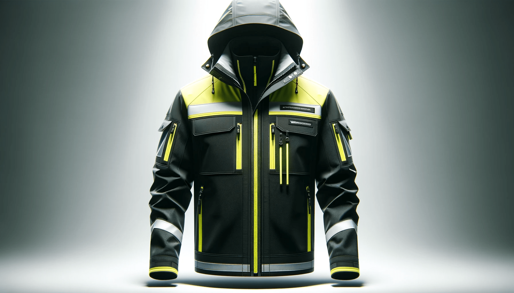 dall%c2%b7e-2024-01-17-13-04-55-a-high-resolution-image-of-a-mens-waterproof-jacket-the-jacket-is-primarily-black-with-a-high-visibility-neon-yellow-panel-on-the-upper-chest-and-ba-2745371