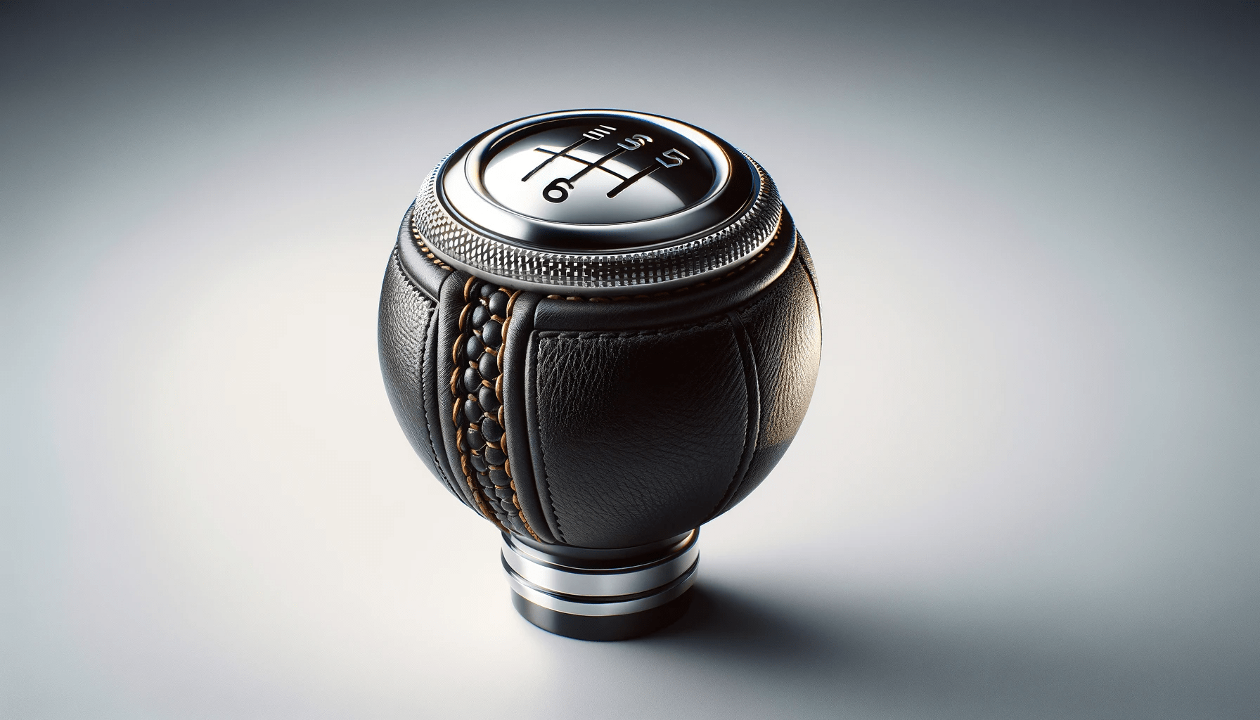 dall%c2%b7e-2024-01-18-12-13-58-a-round-gear-shift-knob-featuring-a-combination-of-polished-metal-and-black-leather-textures-the-top-part-of-the-knob-is-metallic-with-an-engraved-lo-1093213
