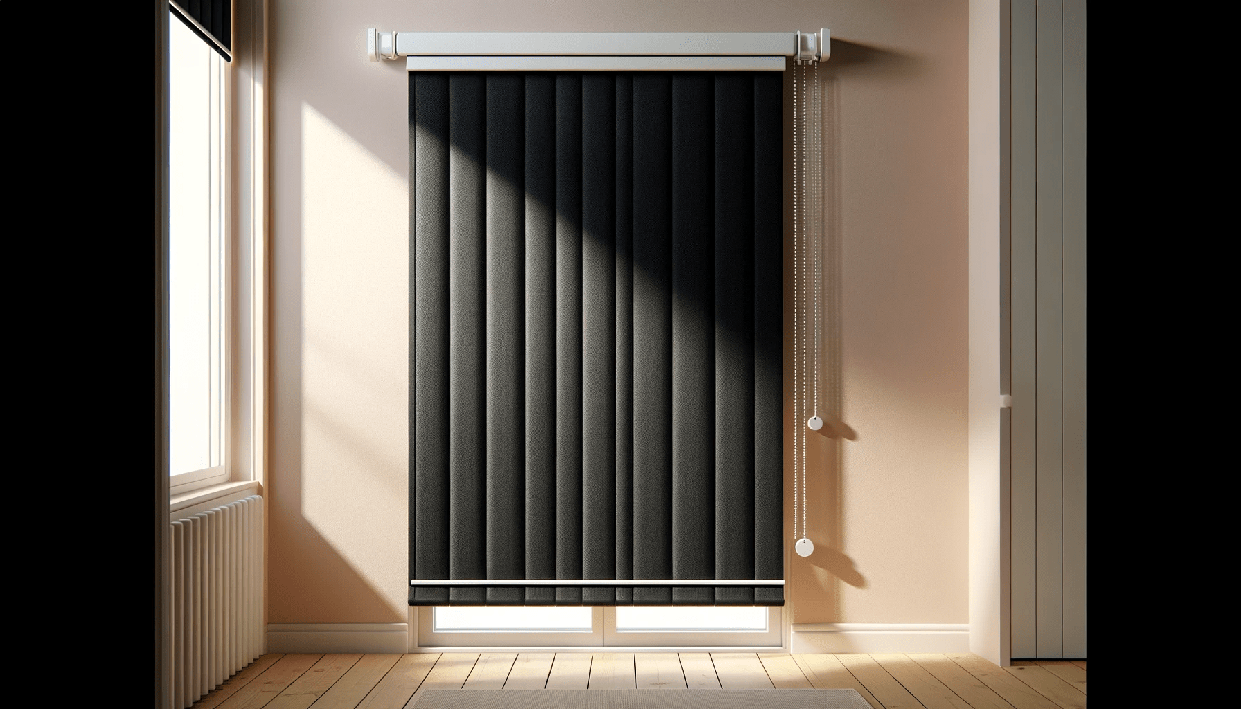 dall%c2%b7e-2024-01-19-12-27-23-a-horizontal-view-of-a-sleek-black-fabric-vertical-blind-on-a-window-with-a-smooth-texture-and-a-white-track-system-at-the-top-white-clips-evenly-sp-5677492