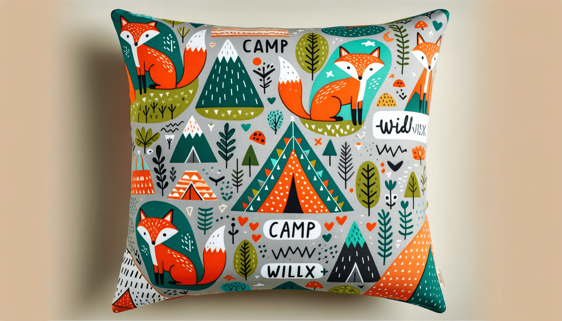 dall%c2%b7e-2024-01-19-14-42-07-a-horizontal-view-of-a-whimsical-and-vibrant-patterned-cushion-the-cushion-features-playful-illustrations-of-orange-foxes-green-tents-and-gray-moun-8933269