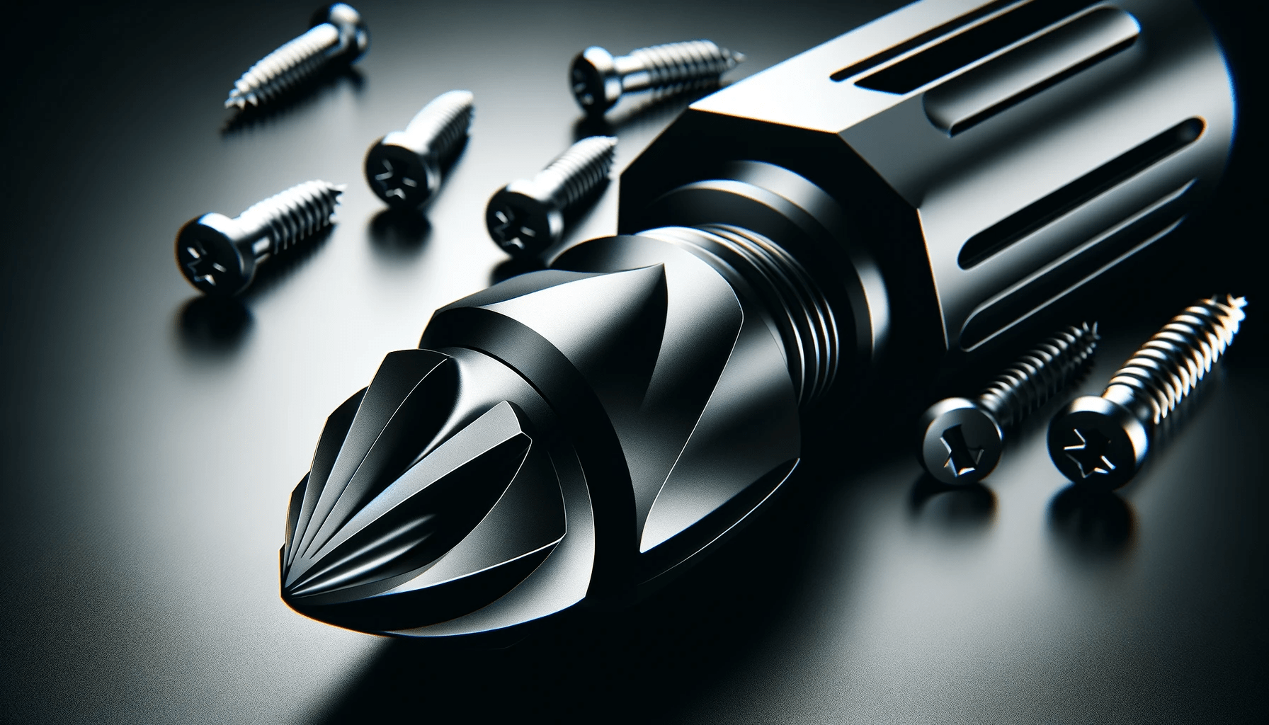 dall%c2%b7e-2024-01-22-12-25-18-a-wide-horizontal-image-of-a-modern-high-precision-black-drill-bit-attached-to-a-silver-screw-the-drill-bit-has-a-sleek-design-with-aerodynamic-groo-1486354