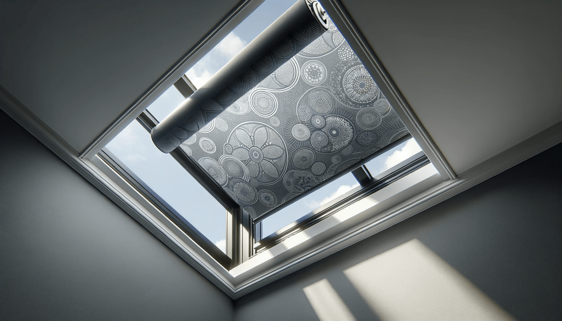 dall%c2%b7e-2024-01-23-09-49-12-a-close-up-image-of-a-skylight-window-with-a-modern-blackout-roller-blind-the-blind-is-partially-rolled-down-revealing-a-patterned-design-with-circu-5098523
