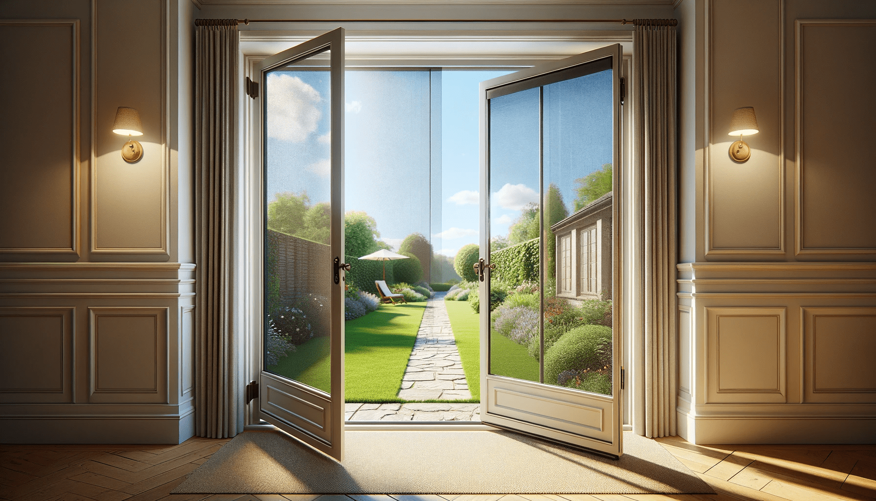 dall%c2%b7e-2024-01-23-10-15-52-a-full-hd-16_9-ratio-image-of-a-french-door-leading-to-a-garden-with-one-side-partially-opened-the-door-has-a-pleated-retractable-screen-the-view-2531037