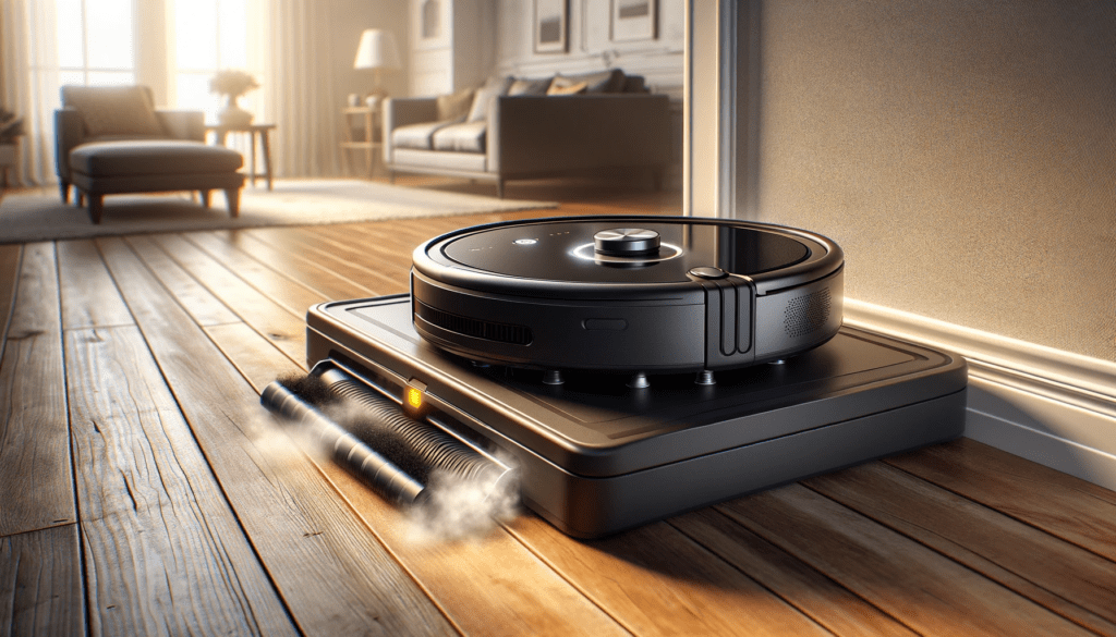 dall%c2%b7e-2024-01-25-14-50-42-create-a-16_9-hd-image-of-a-black-robotic-vacuum-cleaner-docked-at-its-charging-base-station-the-base-station-is-tall-and-has-a-clean-modern-design-7637874