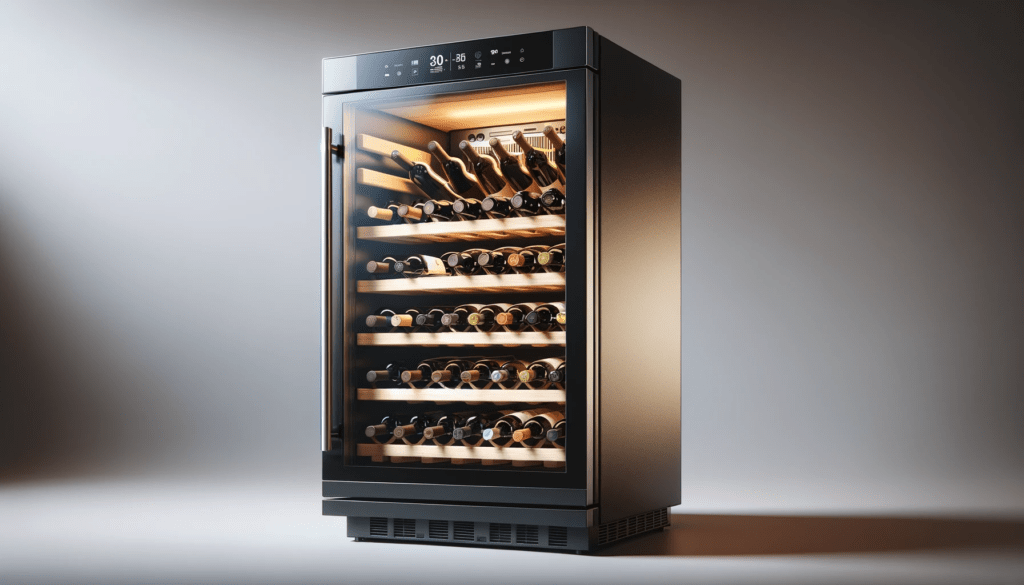 dall%c2%b7e-2024-01-25-15-04-54-create-a-16_9-hd-image-of-a-freestanding-wine-cooler-in-a-vertical-orientation-with-a-glass-door-the-wine-cooler-is-black-with-a-digital-temperature-8455749