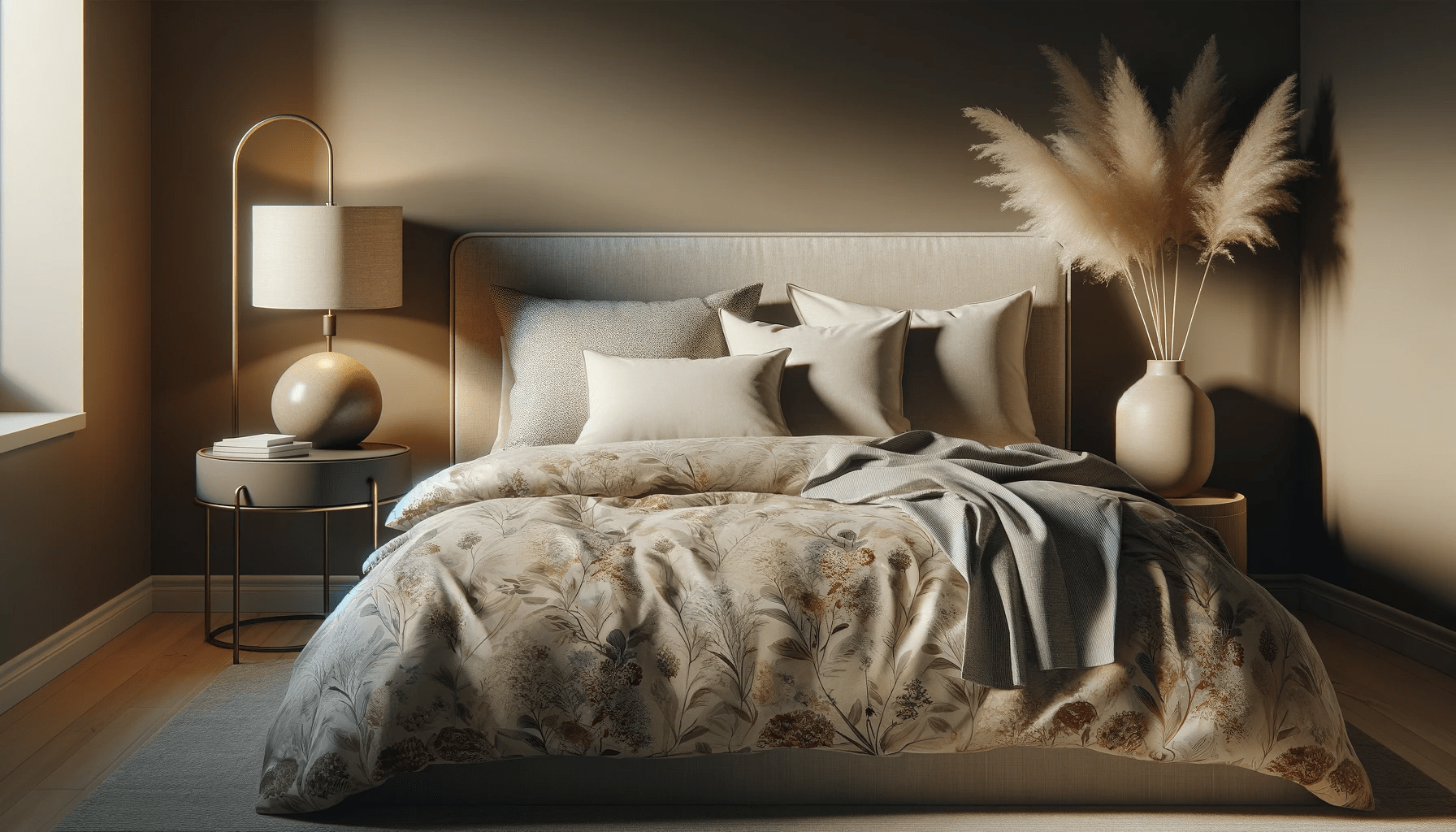 dall%c2%b7e-2024-01-26-11-53-47-a-cozy-modern-bedroom-featuring-a-large-bed-with-a-cream-colored-headboard-against-a-taupe-wall-the-bed-is-adorned-with-a-floral-patterned-bedspread-1508199