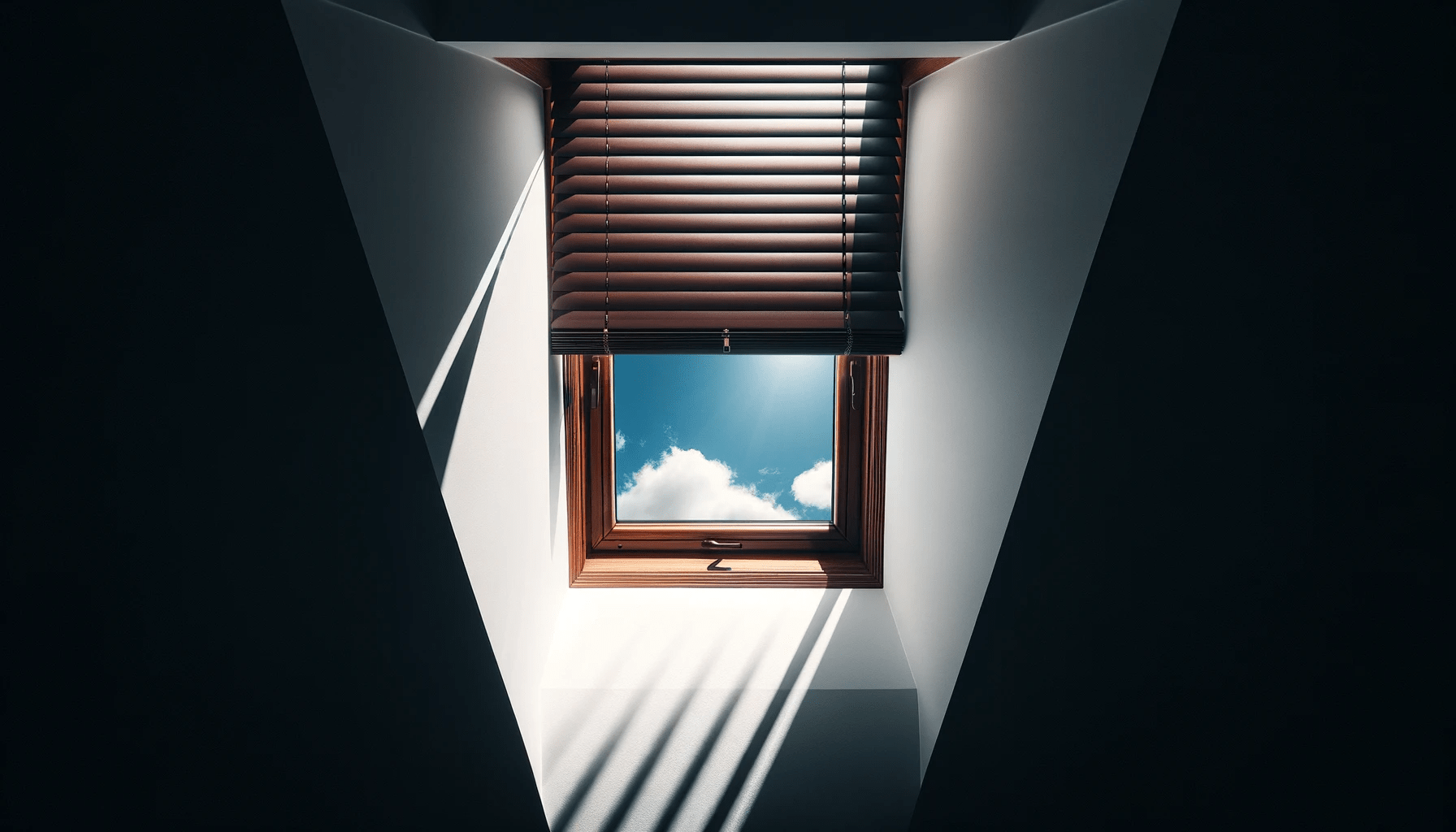 dall%c2%b7e-2024-01-26-16-11-04-a-vertical-image-featuring-a-dark-brown-window-blind-partially-covering-a-skylight-window-with-the-lower-half-revealing-a-view-of-a-blue-sky-with-a-f-9124990
