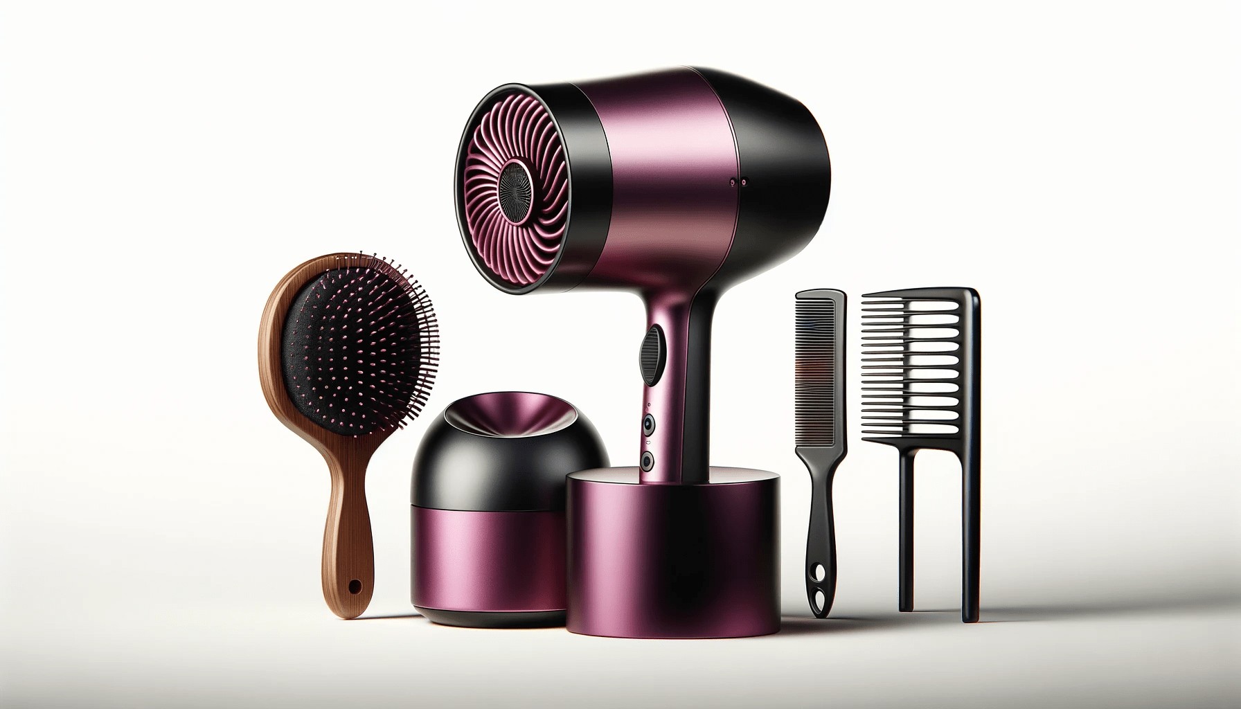 dall%c2%b7e-2024-01-31-09-30-02-a-high-definition-product-arrangement-image-featuring-a-modern-hair-dryer-with-a-distinctive-circular-head-in-magenta-a-round-brush-with-a-wooden-ha-8868921