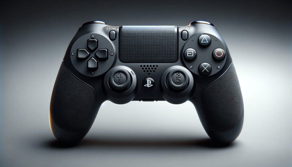 dall%c2%b7e-2024-01-31-13-49-55-create-a-detailed-image-of-a-modern-game-controller-the-controller-should-be-black-with-a-textured-grip-on-the-handles-it-must-feature-a-directional-6650000
