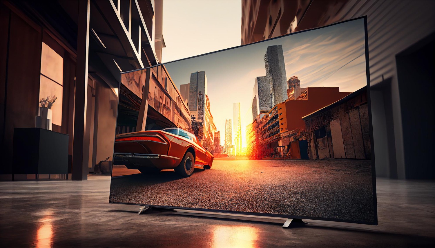 television-toits-ville-illumines-au-crepuscule-ia-generative-mouvement-circulation-9051859