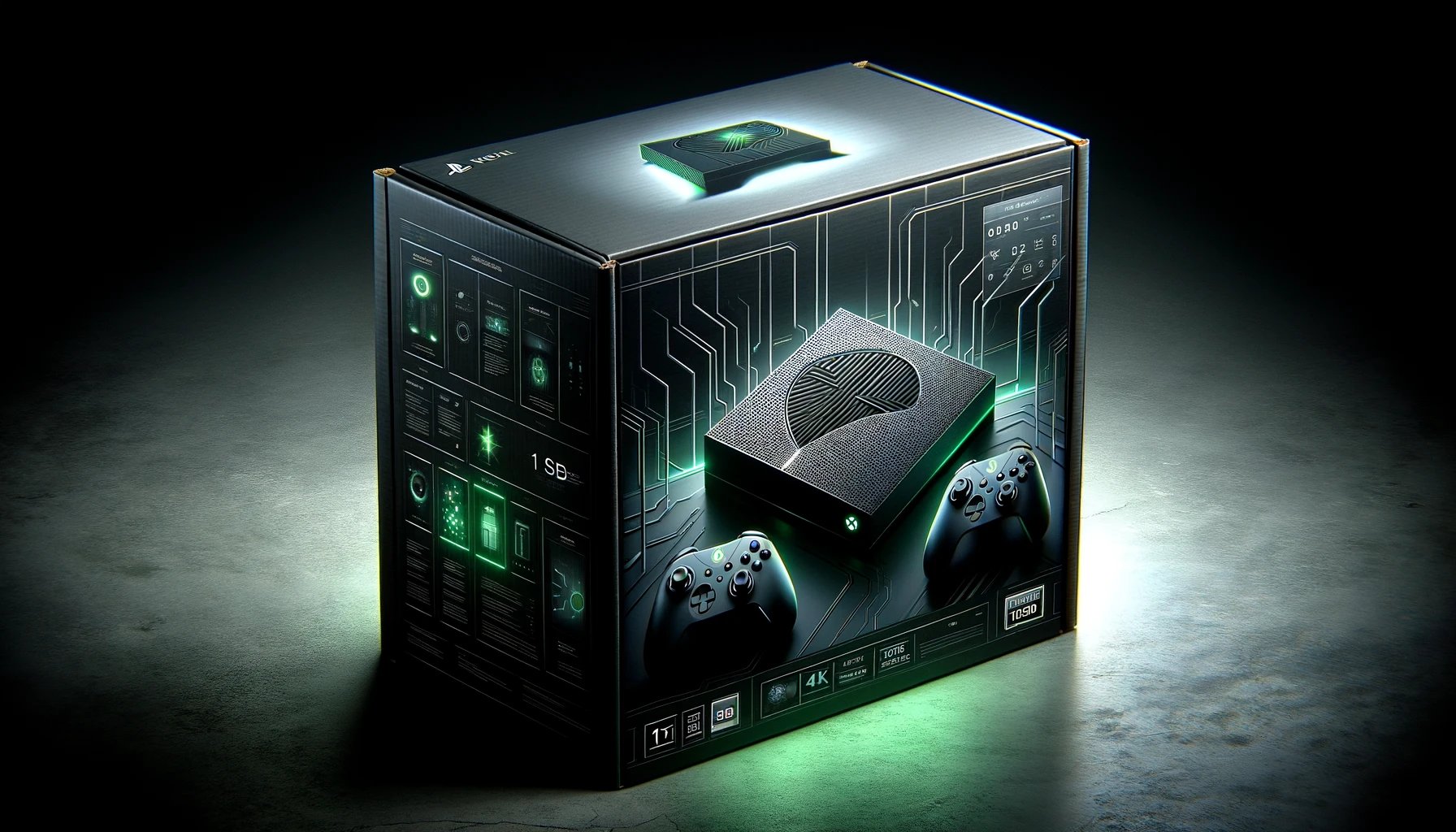 DALL·E-2024-02-03-13.03.34-Create-an-image-of-a-modern-gaming-console-packaging.-The-box-should-be-predominantly-black-with-a-grid-of-circular-vents-on-the-top-right-corner-that-7926100 dall%c2%b7e-2024-02-03-13-03-34-create-an-image-of-a-modern-gaming-console-packaging-the-box-should-be-predominantly-black-with-a-grid-of-circular-vents-on-the-top-right-corner-that-7926100