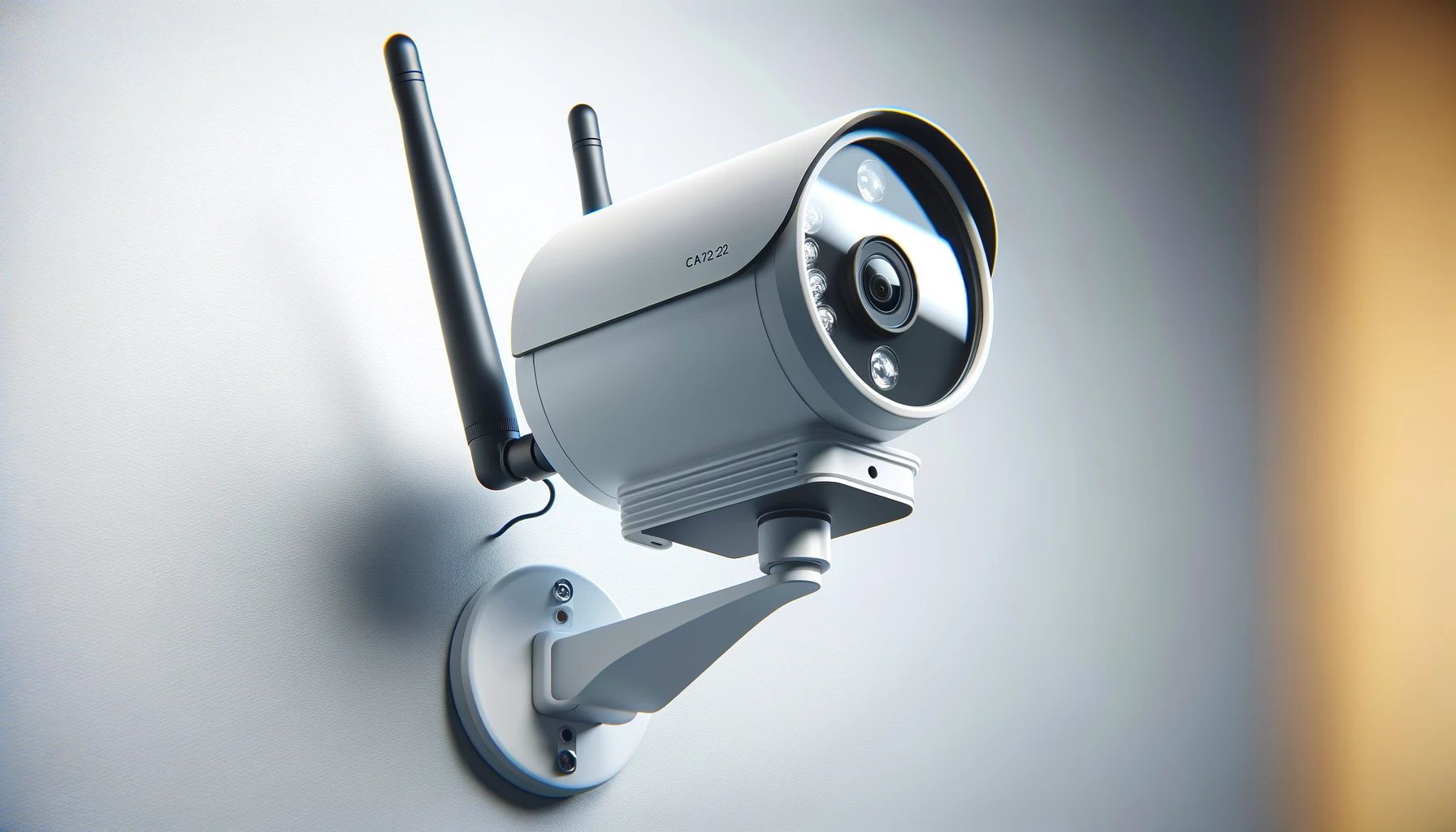 dall%c2%b7e-2024-02-03-18-15-19-create-a-wide-horizontal-image-of-a-modern-outdoor-security-camera-the-camera-should-be-cylindrical-with-a-white-body-mounted-on-a-wall-bracket-it-8197333