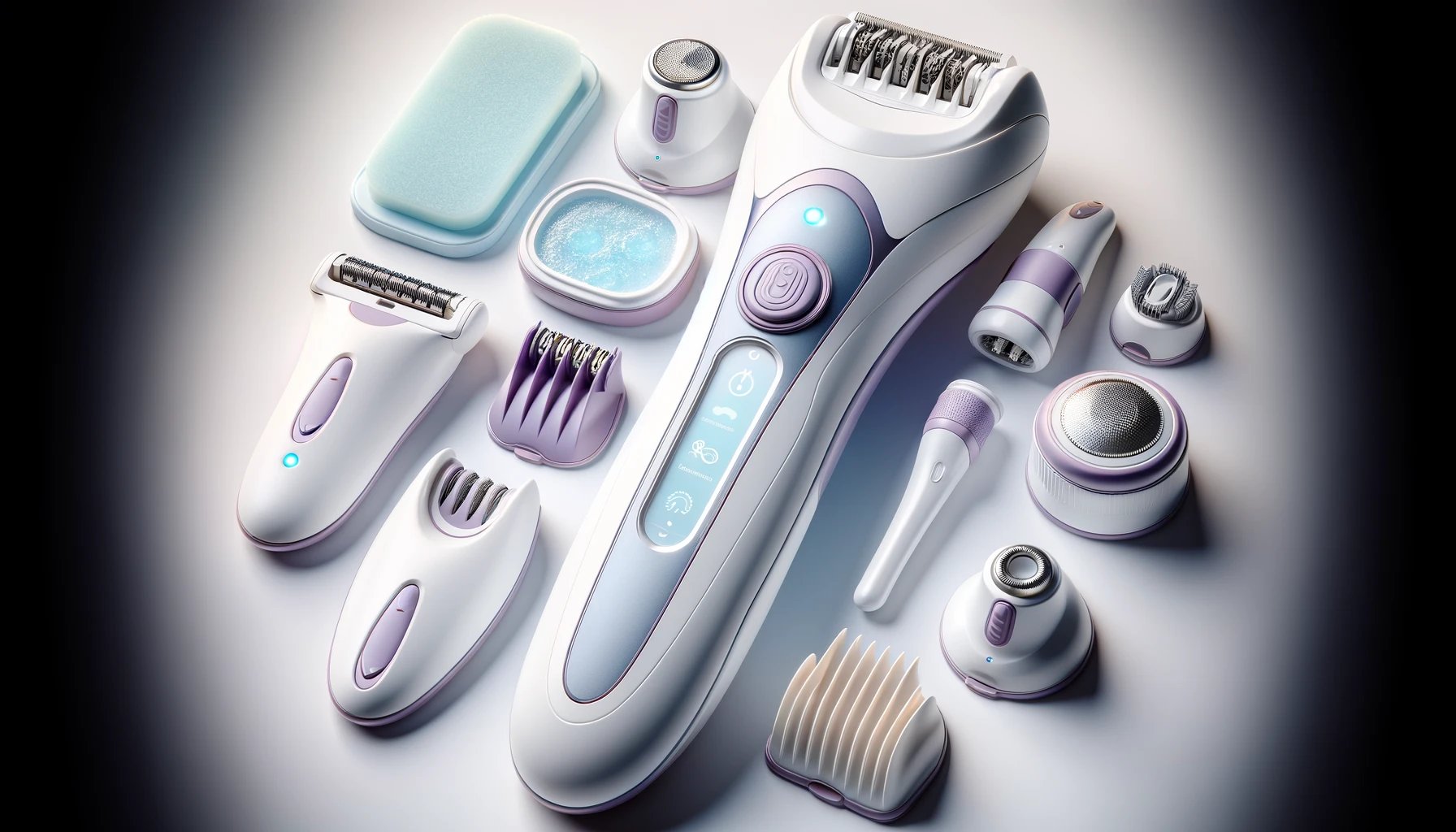 dall%c2%b7e-2024-02-04-16-19-43-create-an-image-of-an-epilator-set-with-various-attachments-the-main-device-should-be-sleek-with-a-white-body-and-purple-accents-it-should-have-a-di-5225721