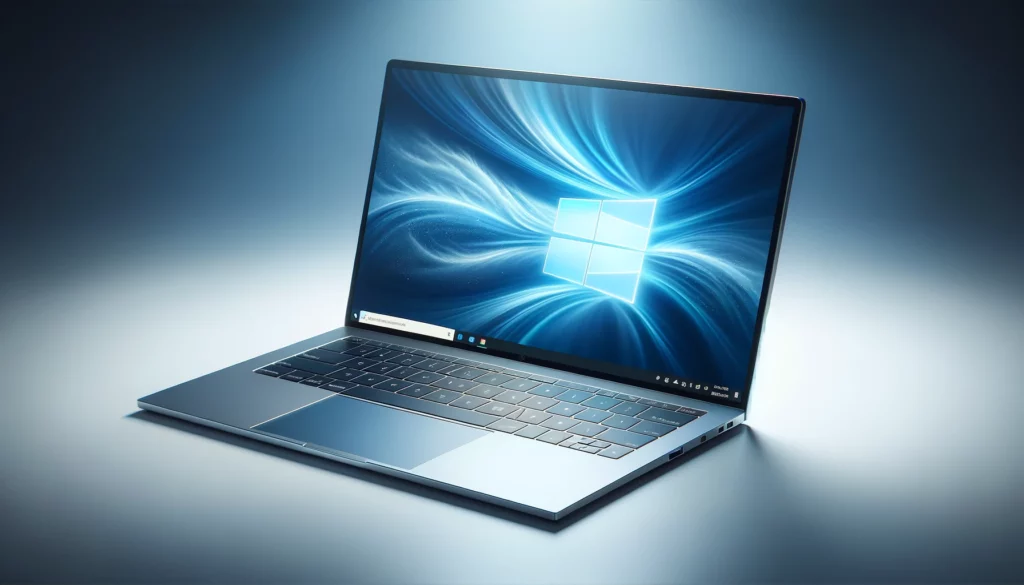 dall%c2%b7e-2024-02-04-21-38-30-create-a-high-definition-16_9-image-of-a-modern-laptop-positioned-at-a-three-quarter-angle-to-the-viewer-with-a-silver-body-and-black-keys-on-the-key-4935756