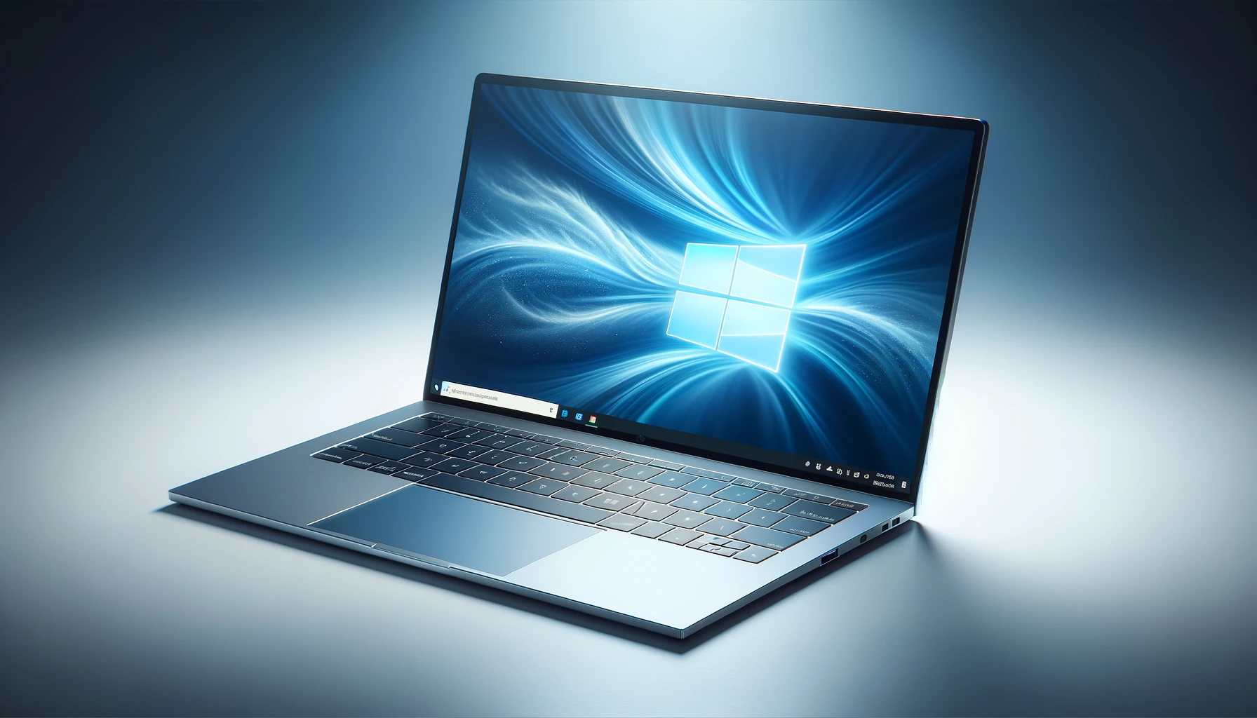 dall%c2%b7e-2024-02-04-21-38-30-create-a-high-definition-16_9-image-of-a-modern-laptop-positioned-at-a-three-quarter-angle-to-the-viewer-with-a-silver-body-and-black-keys-on-the-key-4935756