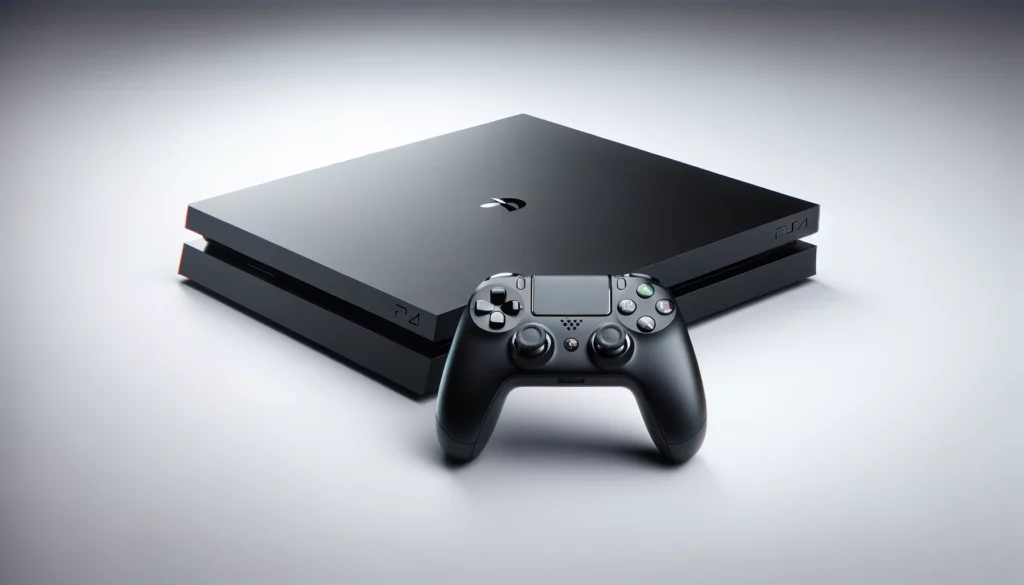 dall%c2%b7e-2024-02-05-12-51-21-a-contemporary-gaming-console-lying-flat-with-a-wireless-controller-in-front-both-on-a-white-background-the-console-is-slim-with-a-matte-black-fini-9052843