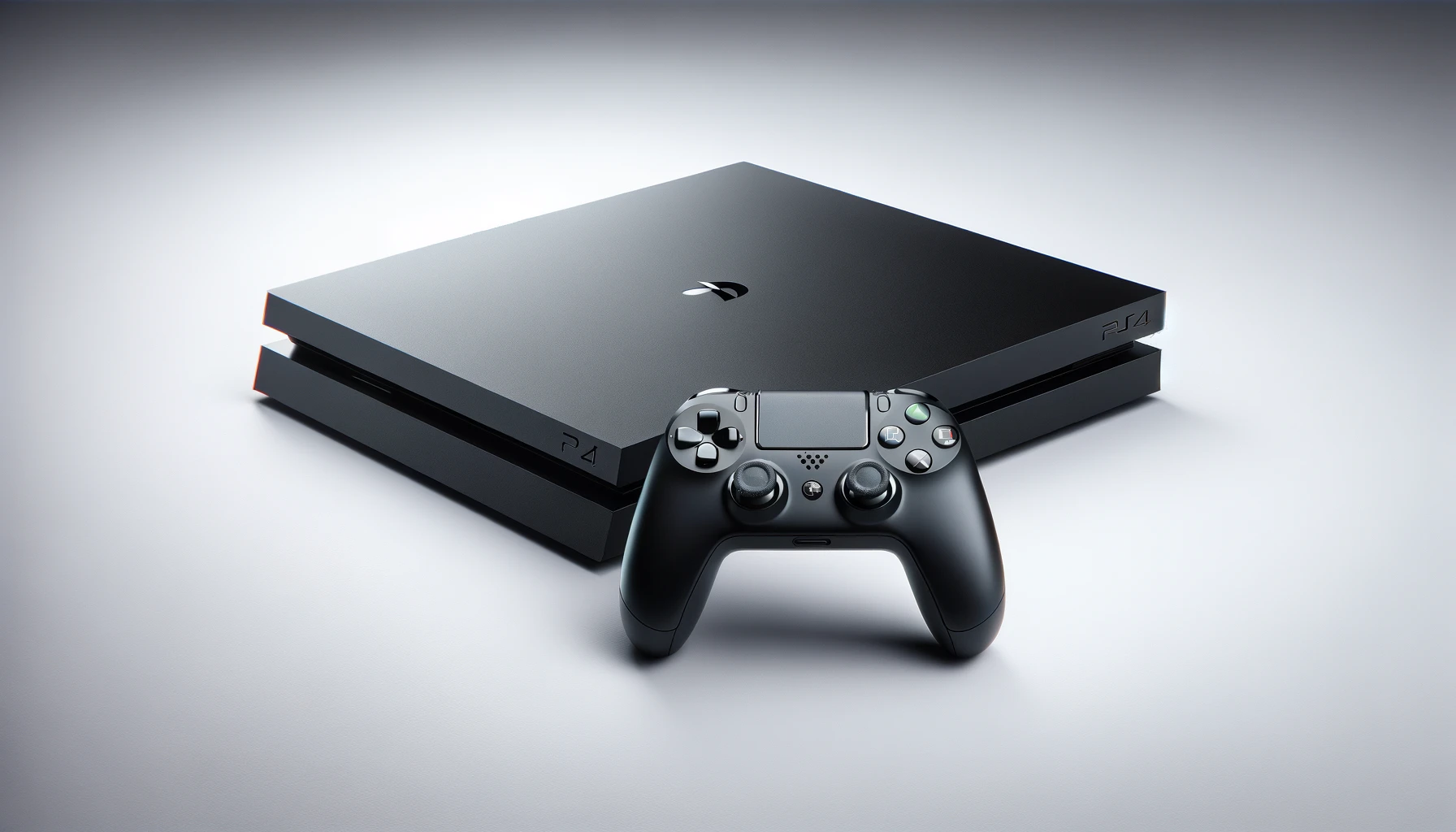 dall%c2%b7e-2024-02-05-12-51-21-a-contemporary-gaming-console-lying-flat-with-a-wireless-controller-in-front-both-on-a-white-background-the-console-is-slim-with-a-matte-black-fini-9052843