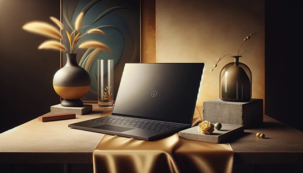 dall%c2%b7e-2024-02-06-18-25-23-a-sleek-modern-laptop-with-a-dark-screen-on-a-desk-surrounded-by-artistic-objects-the-laptop-has-a-minimalist-design-with-a-visible-logo-on-the-ba-4420957