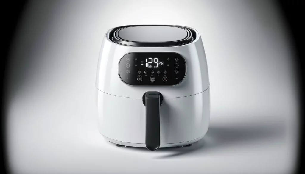dall%c2%b7e-2024-02-06-18-35-02-a-modern-kitchen-appliance-an-air-fryer-with-a-sleek-white-design-featuring-a-digital-display-panel-the-air-fryer-has-a-rounded-shape-with-a-black-5951390