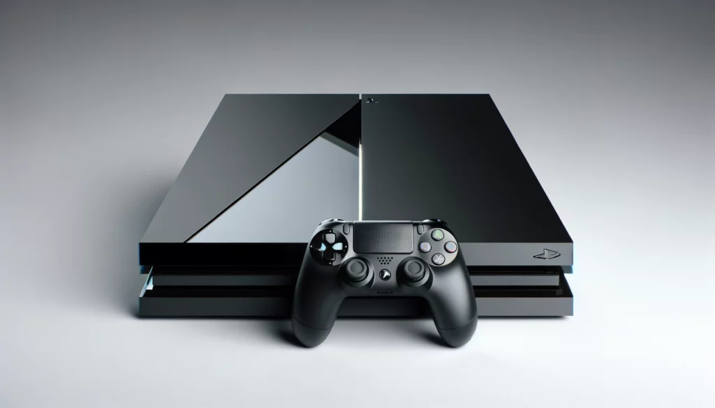 dall%c2%b7e-2024-02-06-18-58-47-a-modern-gaming-console-with-a-sleek-black-design-and-a-wireless-controller-in-front-the-console-has-a-sharp-angular-shape-with-a-matte-finish-and-6542228