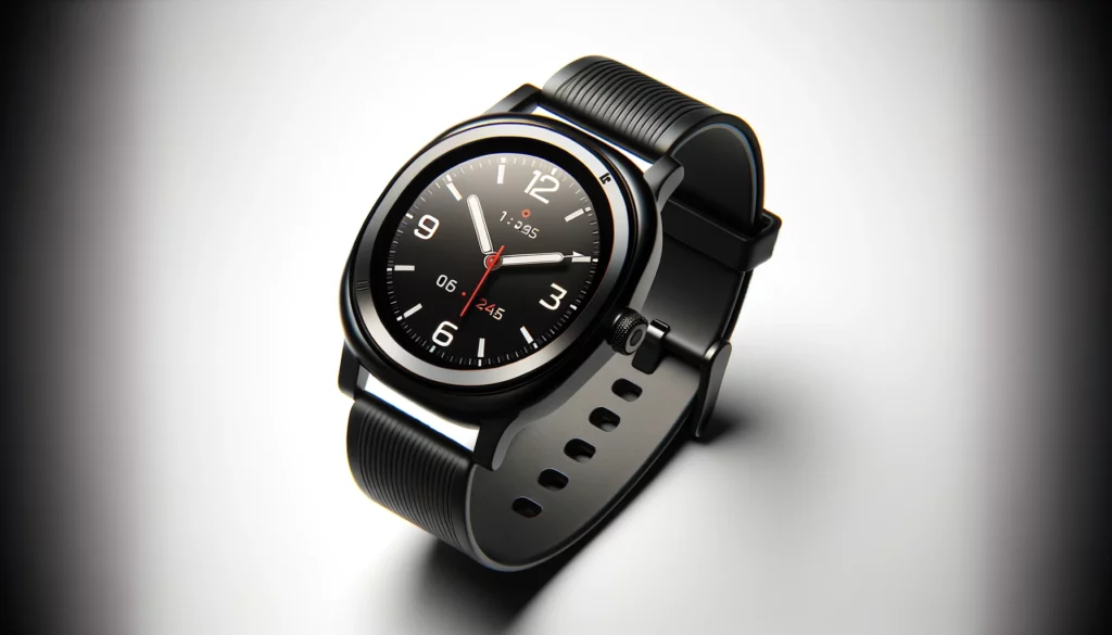 dall%c2%b7e-2024-02-06-19-13-00-a-modern-smartwatch-with-a-black-strap-and-a-dark-watch-face-showing-an-analog-clock-the-smartwatch-has-a-rectangular-display-with-rounded-corners-an-3846236