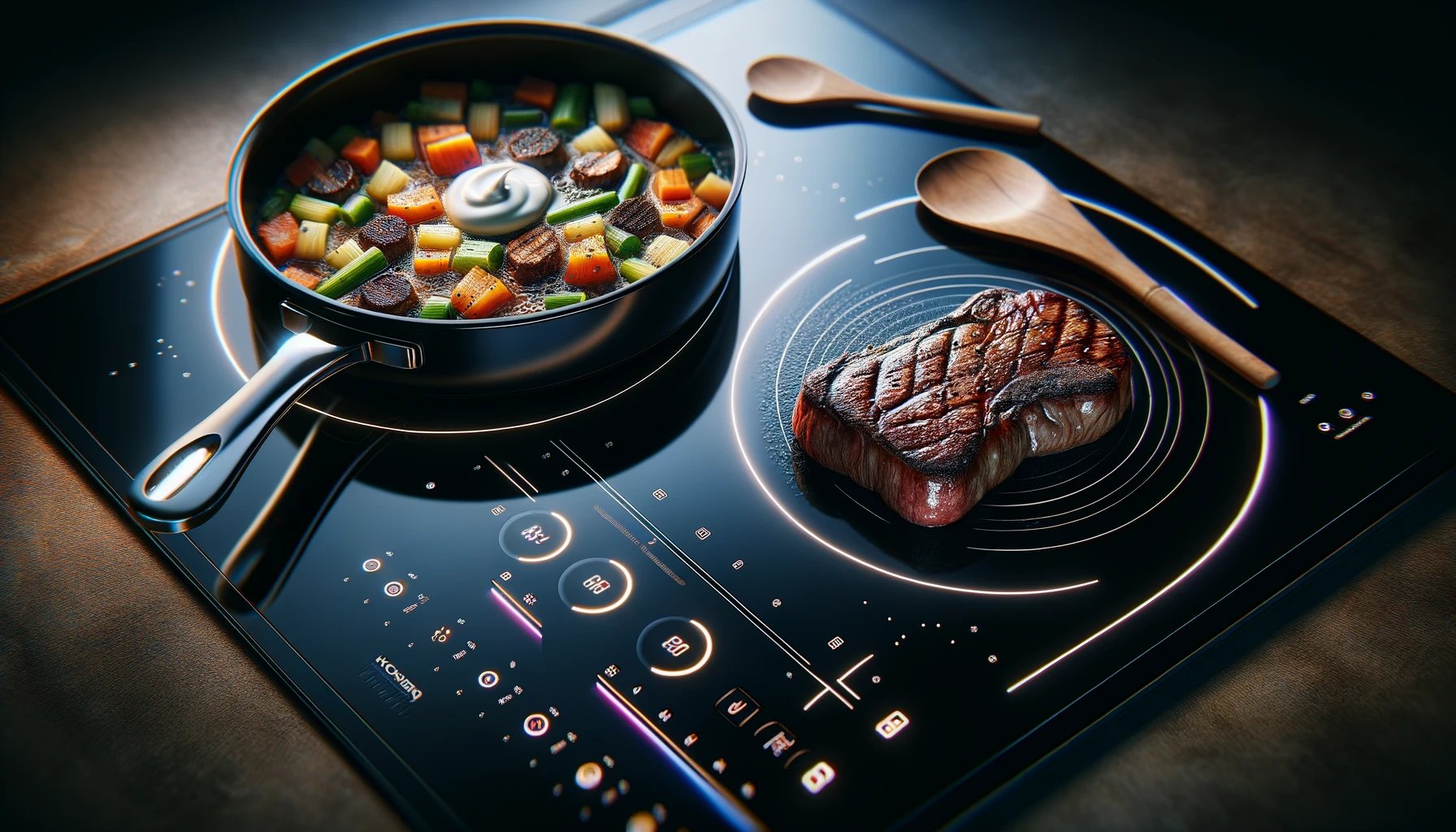 dall%c2%b7e-2024-02-07-05-24-45-an-induction-cooktop-with-a-sleek-black-surface-featuring-touch-controls-and-digital-displays-on-the-left-there-is-a-pan-with-two-browned-steaks-siz-6639762