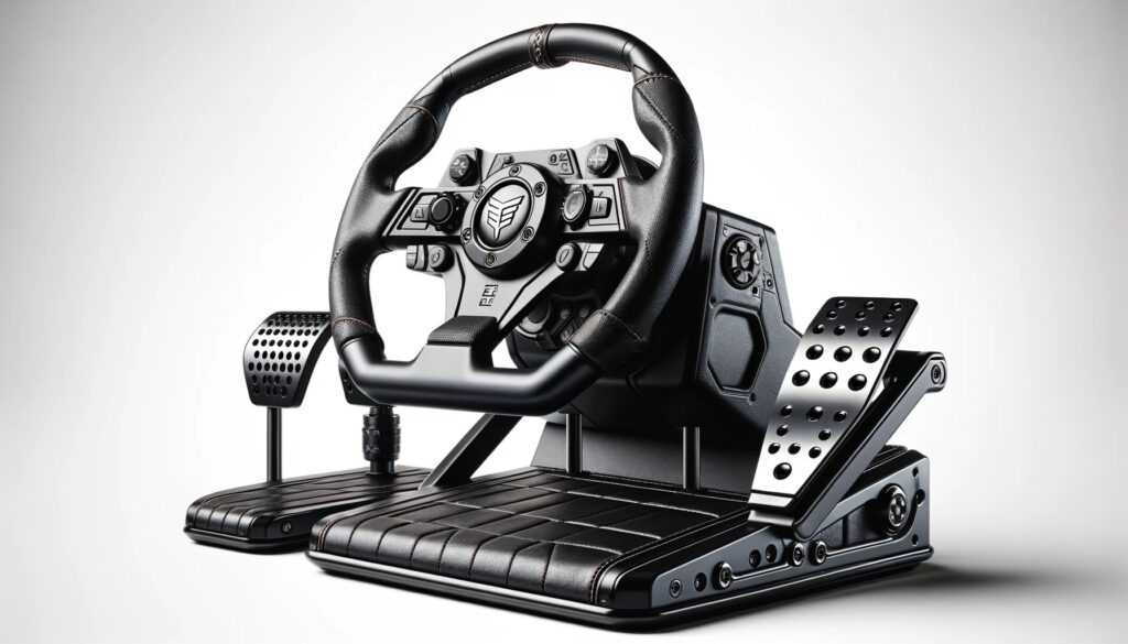 dall%c2%b7e-2024-02-07-05-28-20-an-isolated-image-of-a-high-end-gaming-steering-wheel-and-pedal-set-on-a-white-background-the-steering-wheel-is-black-with-a-leather-texture-featuri-5063961
