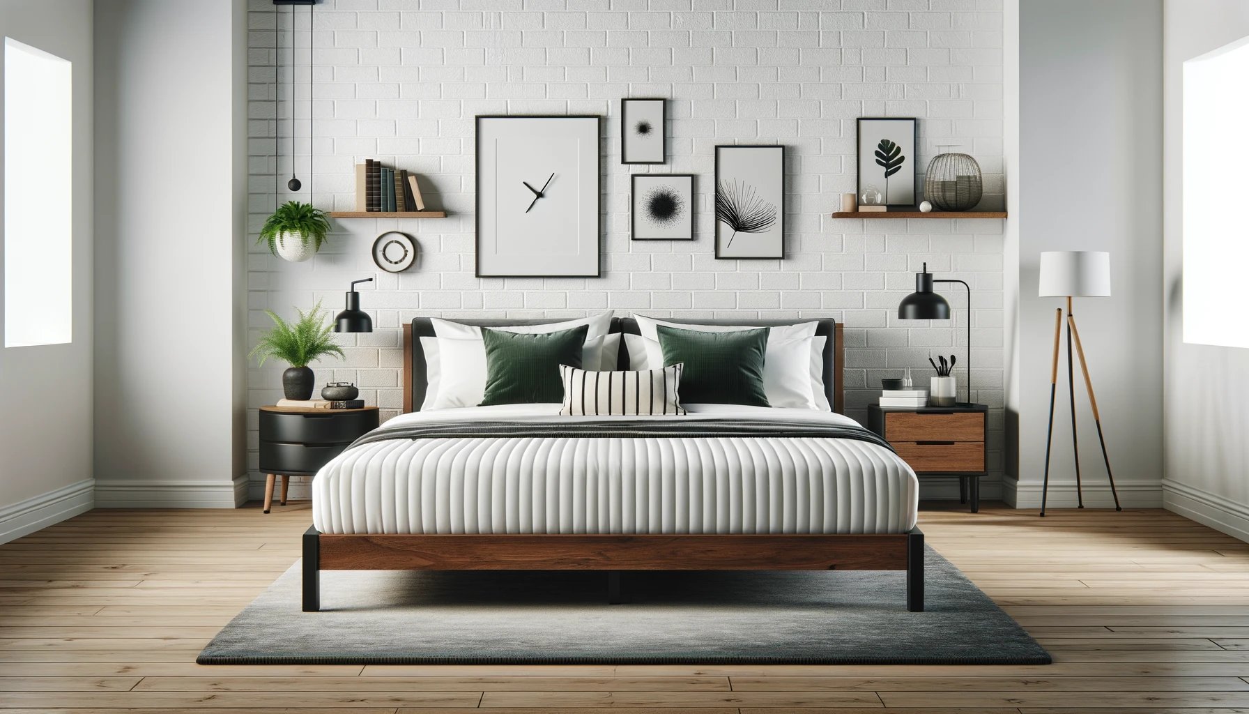 dall%c2%b7e-2024-02-07-05-47-30-a-modern-bedroom-scene-with-a-king-size-bed-centered-in-the-image-the-bed-has-a-dark-wooden-frame-and-a-white-mattress-with-visible-comfort-zones-it-3804057