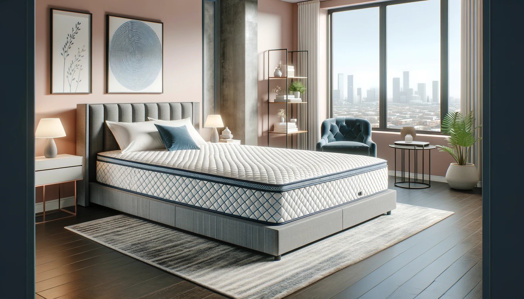 dall%c2%b7e-2024-02-07-12-32-53-an-image-of-a-stylish-modern-bedroom-featuring-a-large-mattress-with-a-white-quilted-top-and-blue-geometric-patterned-sides-the-bed-is-set-on-a-low-9454906