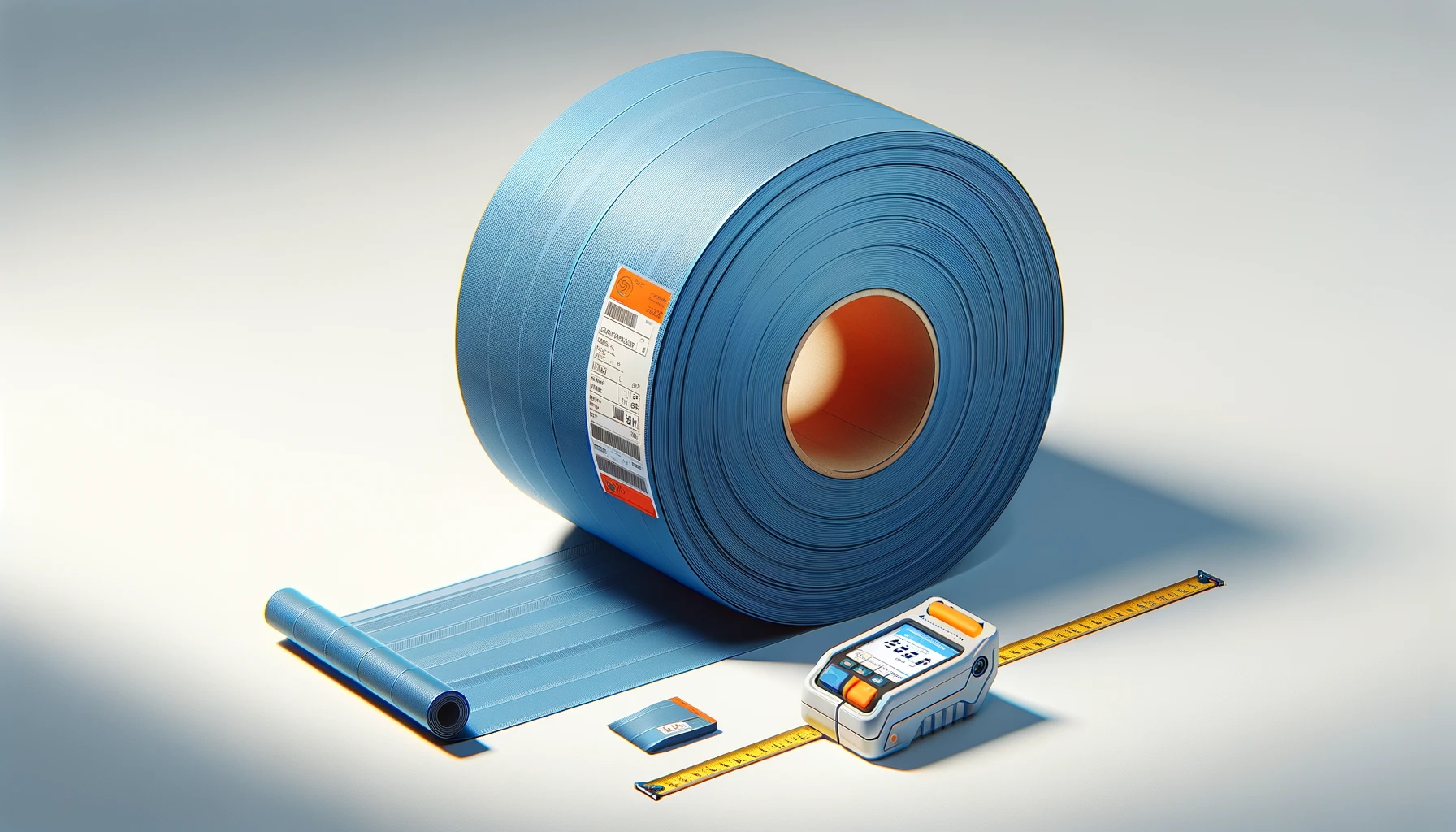 dall%c2%b7e-2024-02-07-19-08-31-create-a-3d-rendering-of-a-large-blue-industrial-roll-of-material-with-a-label-in-the-center-the-label-is-orange-with-white-text-the-roll-has-a-leng-1022837
