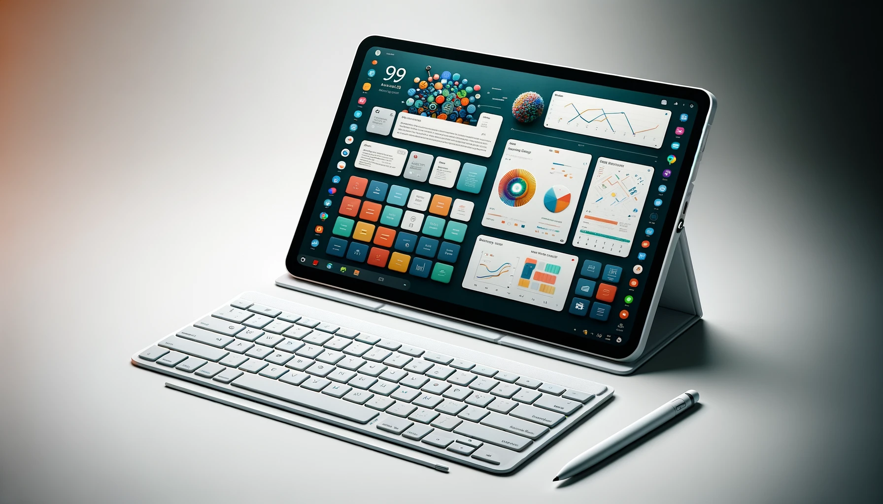 dall%c2%b7e-2024-02-07-22-34-22-a-modern-tablet-with-a-white-keyboard-case-and-stylus-displayed-in-an-upright-position-the-tablet-screen-shows-a-colorful-layout-with-text-and-image-4942323