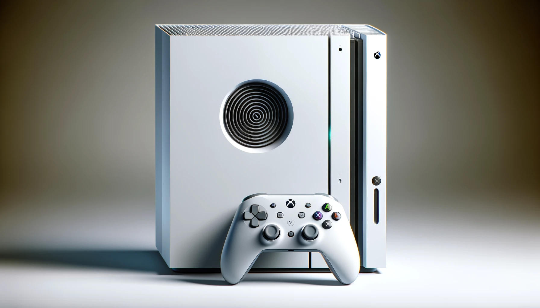 dall%c2%b7e-2024-02-07-22-40-56-a-modern-gaming-console-in-white-featuring-a-vertical-tower-design-with-a-large-circular-vent-on-the-top-accompanying-the-console-is-a-wireless-cont-4857153