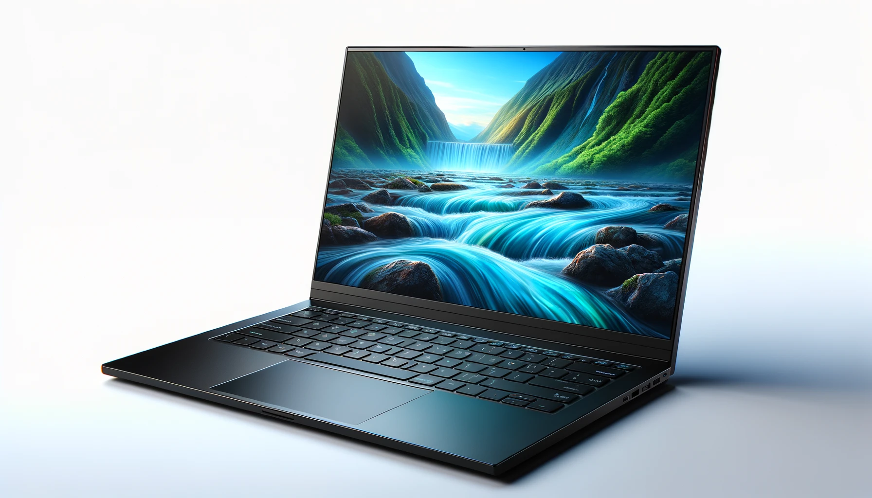 dall%c2%b7e-2024-02-07-22-44-44-a-modern-laptop-with-a-black-finish-the-screen-displaying-a-vibrant-image-of-a-river-with-clear-blue-waters-flowing-over-rocks-the-laptop-has-a-slim-3198708
