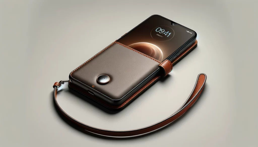 dall%c2%b7e-2024-02-07-23-02-26-a-sleek-modern-smartphone-with-a-brown-leather-flip-cover-case-attached-the-phone-is-displayed-in-a-vertical-orientation-with-the-flip-cover-closed-7527059