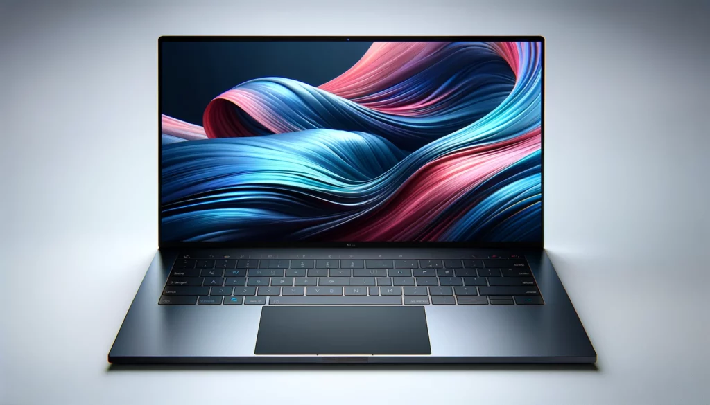 dall%c2%b7e-2024-02-07-23-27-02-a-modern-ultra-thin-laptop-with-a-minimalist-design-featuring-a-large-screen-with-a-vibrant-display-of-a-flowing-silky-abstract-wallpaper-in-shades-6481128