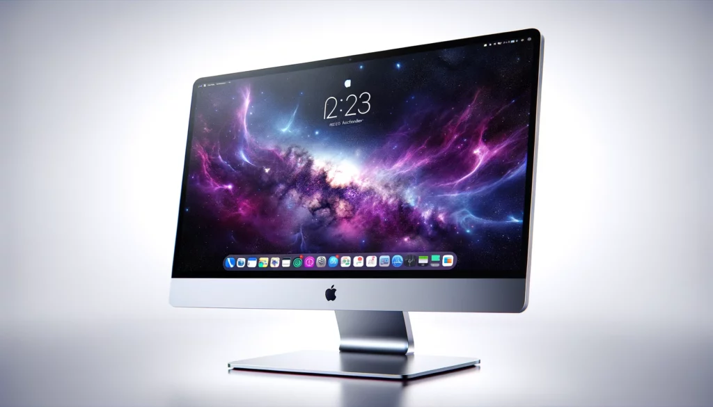 dall%c2%b7e-2024-02-08-02-49-41-a-modern-all-in-one-desktop-computer-with-a-sleek-silver-design-on-a-simple-stand-the-computer-has-a-thin-bezel-and-a-large-screen-displaying-a-cosm-2350491