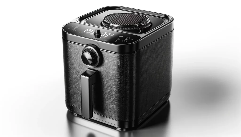 dall%c2%b7e-2024-02-08-03-10-50-a-modern-black-kitchen-appliance-specifically-a-fryer-with-a-textured-exterior-design-and-a-digital-interface-on-the-top-the-appliance-has-a-glossy-1149644