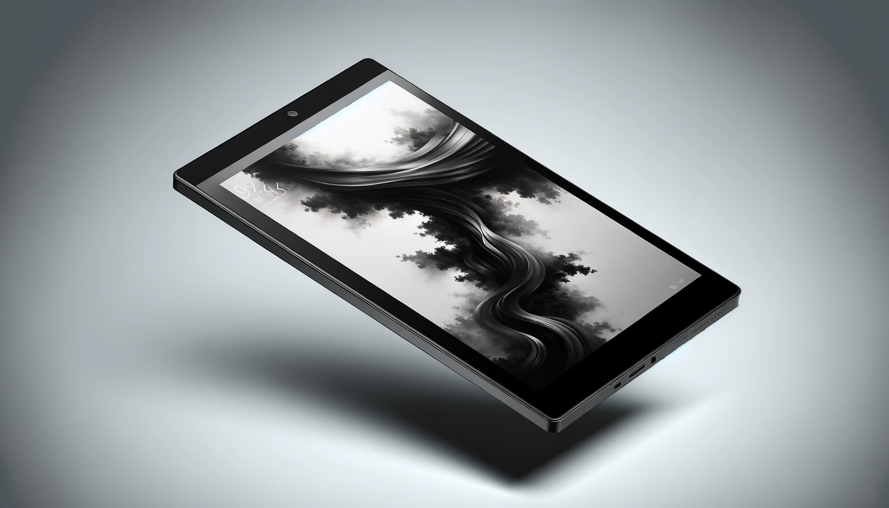 dall%c2%b7e-2024-02-08-03-19-18-a-modern-tablet-with-a-sleek-black-design-featuring-a-large-screen-with-a-black-and-gray-abstract-wallpaper-design-the-tablet-has-thin-bezels-a-si-3084894