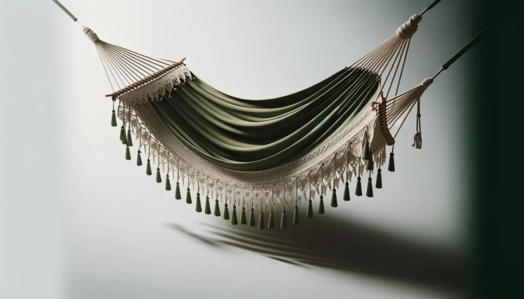 dall%c2%b7e-2024-02-12-18-03-19-create-a-16_9-image-of-an-olive-green-hammock-with-intricate-white-lace-fringe-details-on-the-sides-the-hammock-should-be-displayed-stretched-out-in-8712806