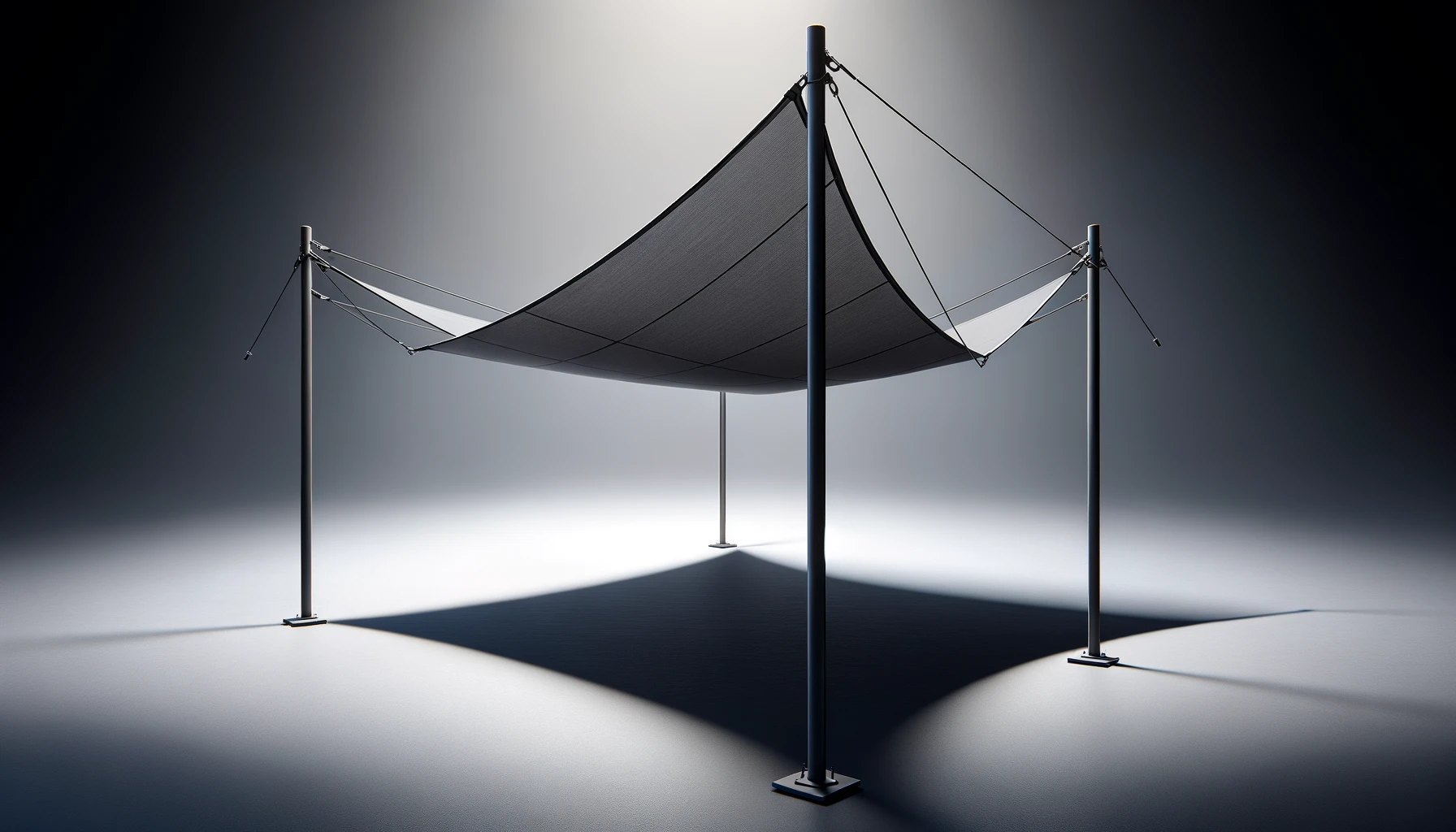 dall%c2%b7e-2024-02-12-23-47-44-a-contemporary-shade-sail-supported-by-slender-metal-poles-the-sail-is-made-from-a-durable-dark-grey-fabric-stretched-taut-in-a-triangular-shape-to-5802813