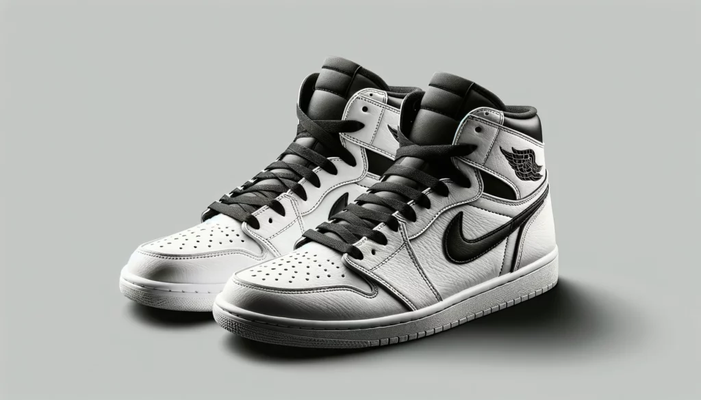 dall%c2%b7e-2024-02-13-22-12-37-create-an-image-of-a-pair-of-high-top-sneakers-with-a-classic-design-the-sneakers-should-have-a-clean-white-base-with-elegant-black-leather-overlays-8820322