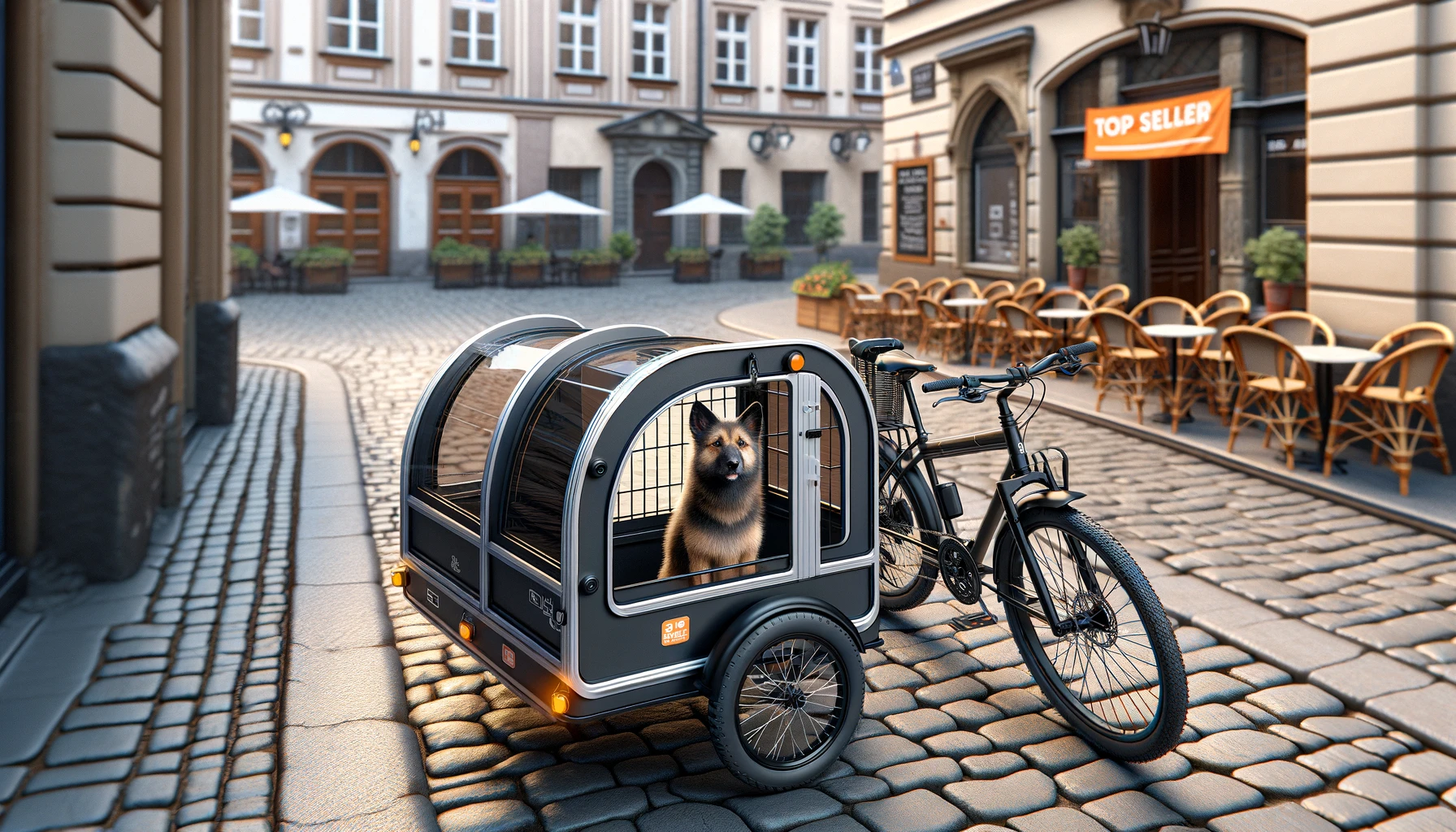 dall%c2%b7e-2024-02-14-08-30-25-a-realistic-setting-showing-a-bicycle-trailer-for-pets-parked-on-an-old-cobblestone-street-the-trailer-is-primarily-black-with-grey-accents-and-featu-5119407