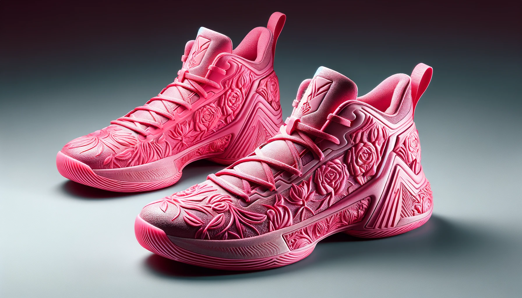 dall%c2%b7e-2024-02-16-04-36-39-a-pair-of-vibrant-pink-low-top-basketball-sneakers-with-a-detailed-floral-pattern-embossed-on-the-upper-the-sneakers-have-a-sleek-streamlined-silhou-2542385