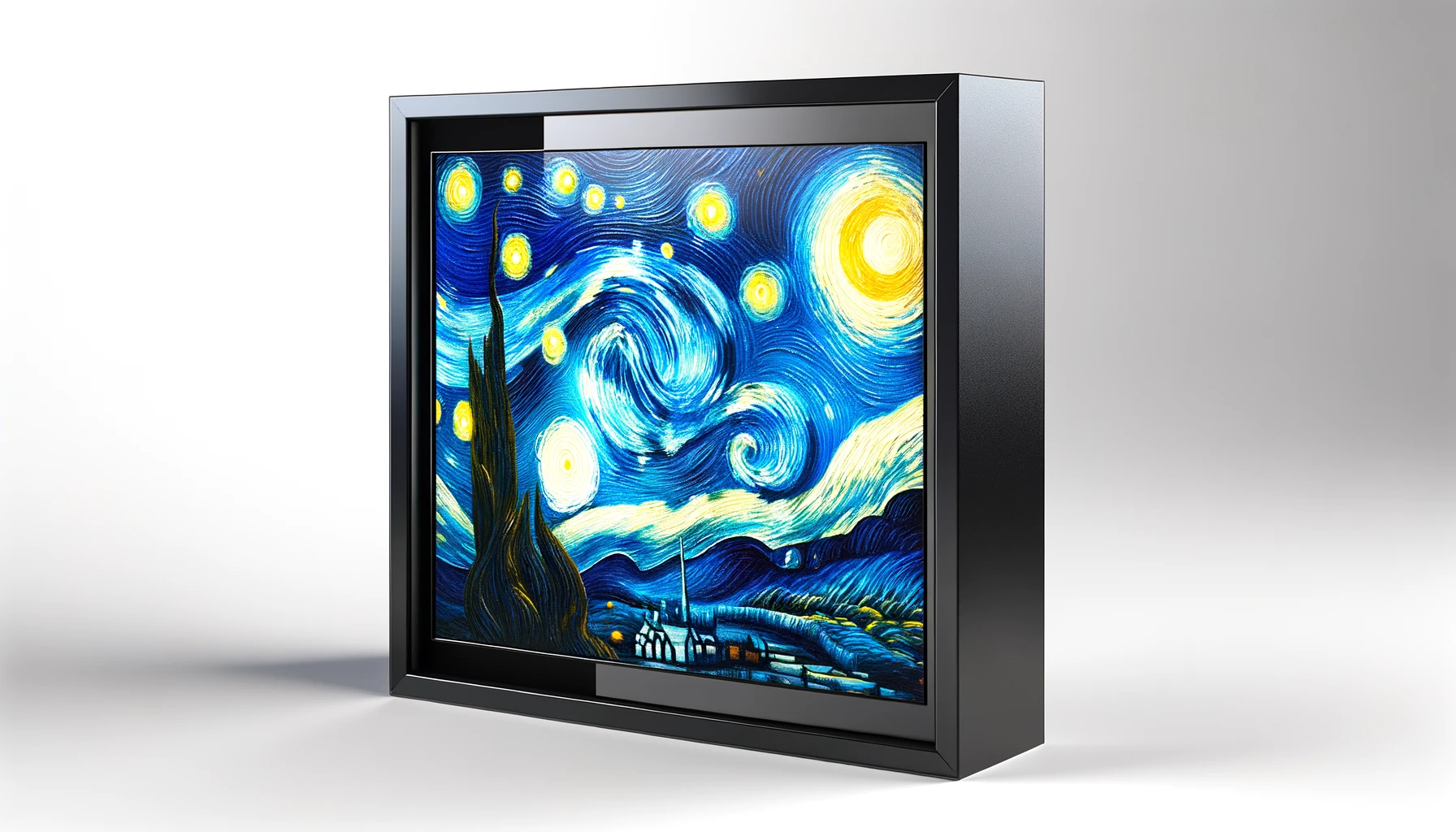 dall%c2%b7e-2024-02-16-11-02-01-a-digital-display-with-a-dimensional-look-showcasing-a-post-impressionist-painting-of-a-starry-night-the-frame-is-sleek-black-and-modern-with-a-s-5200089